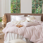 MooMee Striped Duvet Cover Set 100% Washed Cotton Linen Like Textured - Image 9