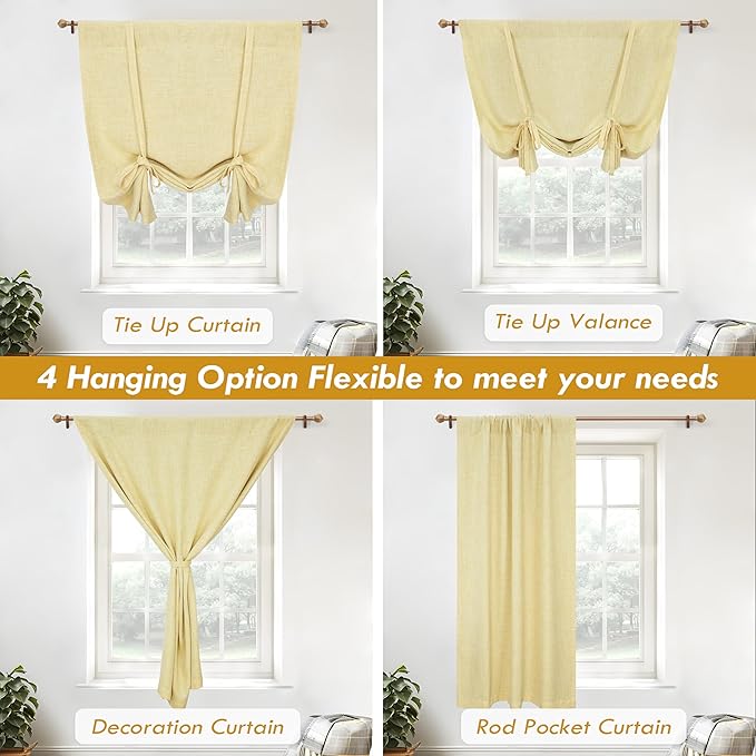 DriftAway Double Layer Linen Blackout Tie Up Curtains Thermal Insulated Fully - Image 7