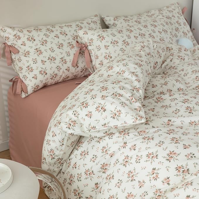 mixinni Vintage Style Girls Pale Pink Flower Pattern Duvet Cover Twin Soft by mixinni