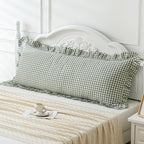 Green/White Plaid Ruffled Body Pillow Sham Washed Cotton Shabby Checkered by Qilunn