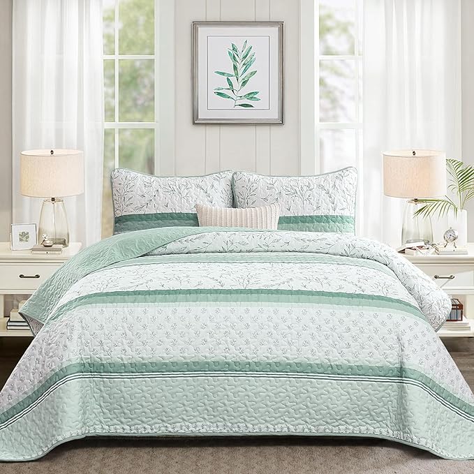 Quilt Set Queen Size, 3 Piece Soft Lightweight Microfiber Quilt Bedding Set by HOME