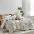 MooMee Striped Duvet Cover Set 100% Washed Cotton Linen Like Textured - Image 3