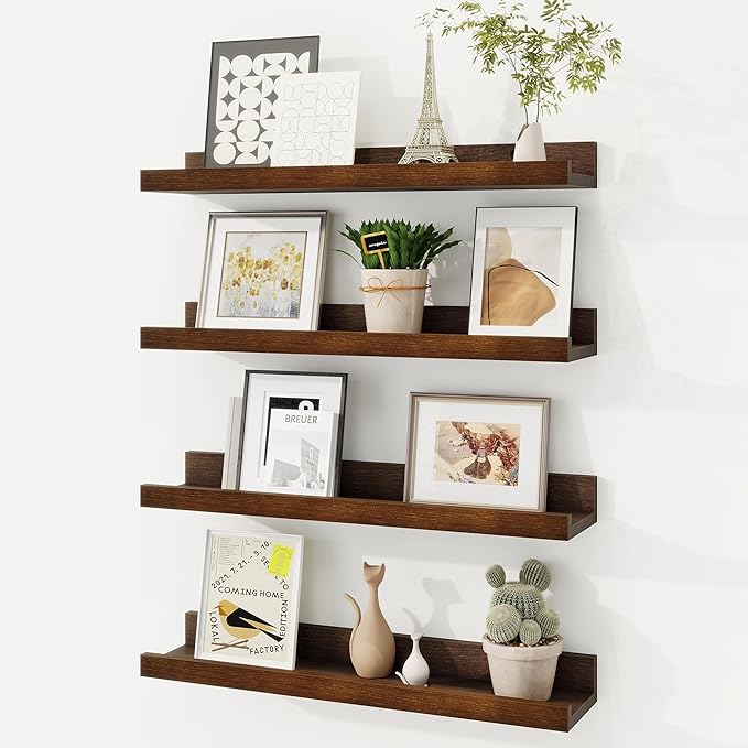 Fun Memories Picture Ledge Shelf, Solid Pine Wood Floating Shelves Set of 4 by FunMemories