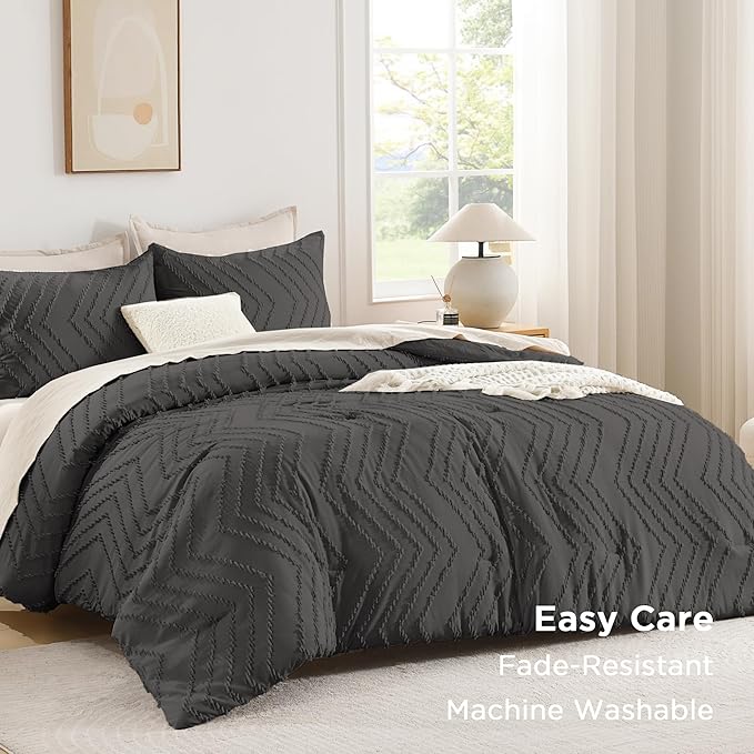 Andency Dark Grey Oversized Super King Plus Comforter Set 128x120, Extra Large - Image 3