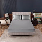 Homiest Light Grey Satin Fitted Sheet Queen Size, Deep Pocket, Luxury & Ultra - Image 2