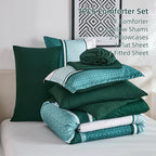 WONGS BEDDING 7 Pieces Comforter Set Queen Size, Emerald Green Boho Soft - Image 7