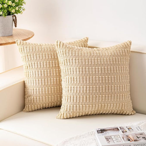 Aegero Pack of 2 Corduroy Decorative Throw Pillow Covers 22x22 Inch Soft by Unknown