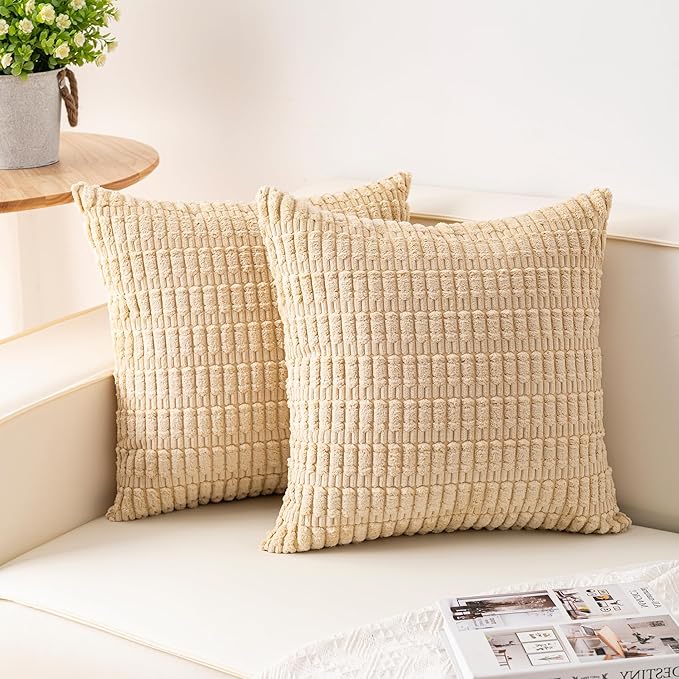 Aegero Pack of 2 Corduroy Decorative Throw Pillow Covers 24x24 InchSoft Striped by Unknown