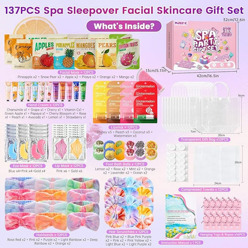 137 PCS Spa Party Supplies For Girls, Include Face Mask, Bath Bombs, Hand Cream - Image 2