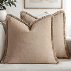 MIULEE Decorative Throw Pillow Covers Neutral Linen Fringe Throw Pillows Set of by MIULEE