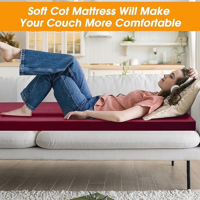 CYMULA Camping Cot Mattress 2in Memory Foam Sleeping Pad, Soft Warm Non-Slip - Image 8