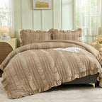 WONGS BEDDING Khaki Comforter Set Queen, 3 Pieces Ruffle Farmhouse Shabby Chic by WONGSBEDDING