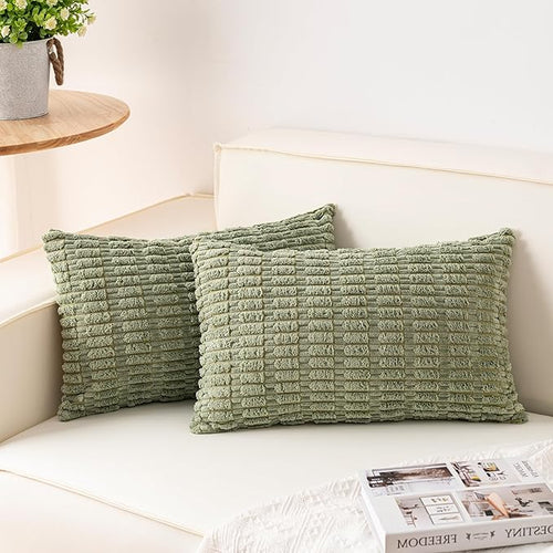 Aegero Pack of 2 Corduroy Decorative Throw Pillow Covers 12x24 Inch Soft by Unknown
