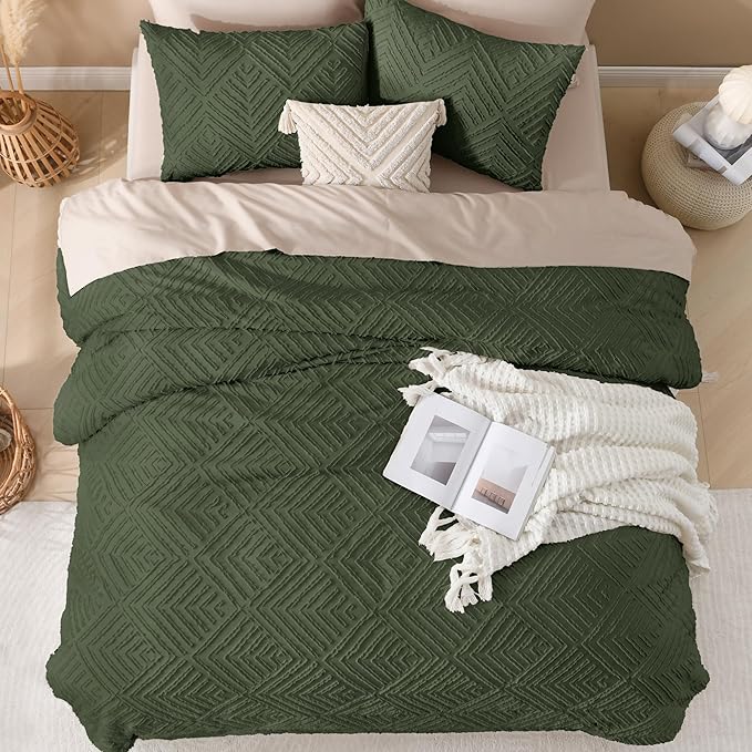 Andency Olive Green Oversized King Comforter 128''x120'', 3 Pieces Soft Boho - Image 7