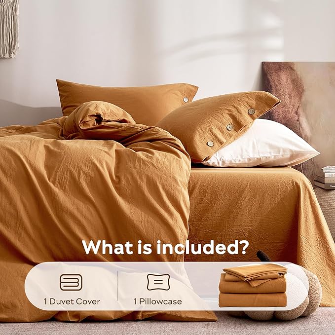 JELLYMONI 100% Washed Cotton Duvet Cover Twin – Soft, Breathable Linen-Look - Image 7