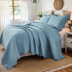 Brandream Luxury 100% Cotton Quilt Set King Size Blue Floral Vine Matelasse - Image 2