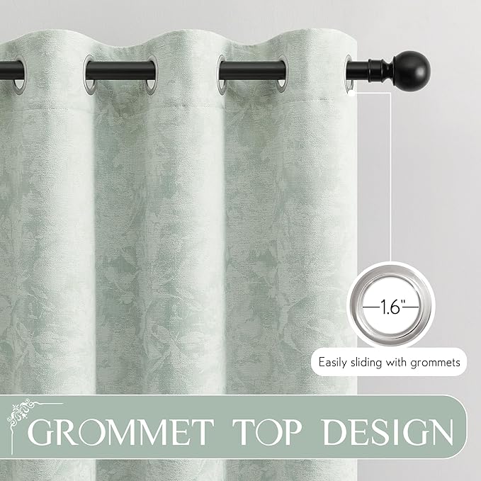 Beauoop Green Floral Jacquard Blackout Curtains 84 Inches Long 2 Panels - Image 6