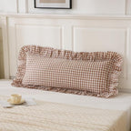 14x36 inches Taupe Plaid Ruffle Gingham Lumbar Throw Pillow Cover, Pure Cotton - Image 5