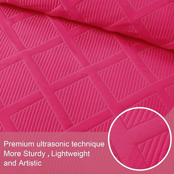 Exclusivo Mezcla Oversized King Quilt Set- Hot Pink Cal King Quilts Bedding Set - Image 4