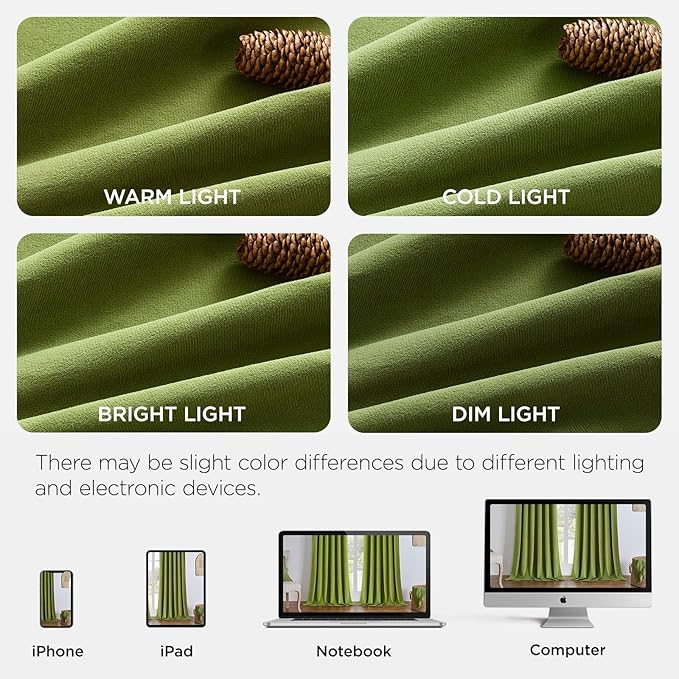 Joydeco Moss Green 100% Blackout Curtains 96 Inch 2 Panels, Luxury Thermal - Image 7
