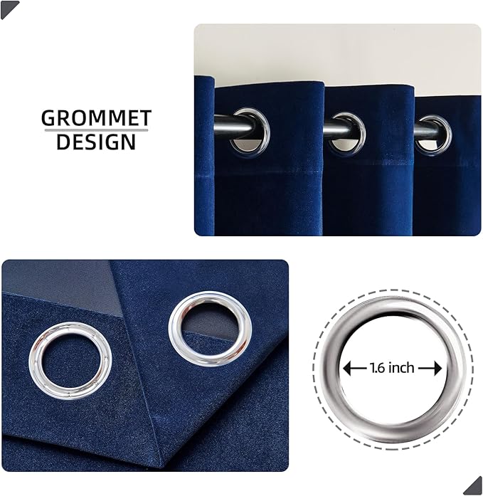 Joydeco Royal Blue Velvet Curtains 84 Inches Long, Luxury Grommet Blackout - Image 2