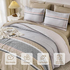 WONGS BEDDING Beige Comforter Set Queen Size, 7 Pieces Striped Bed in a Bag - Image 5