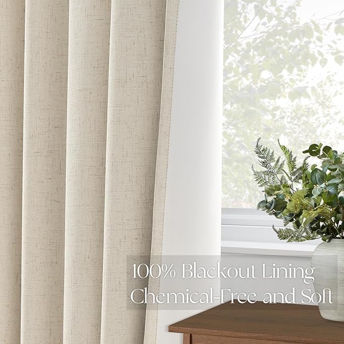 Topfinel 102 Inches Long Cream Colored Custom Total Blackout Linen Curtains - Image 5
