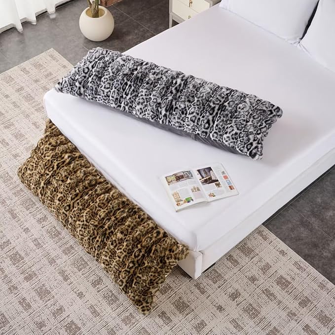 20x54 Fluffy Leopard Print Body Pillow, Cheetah Print Plush Fuzzy Faux Fur Body - Image 9