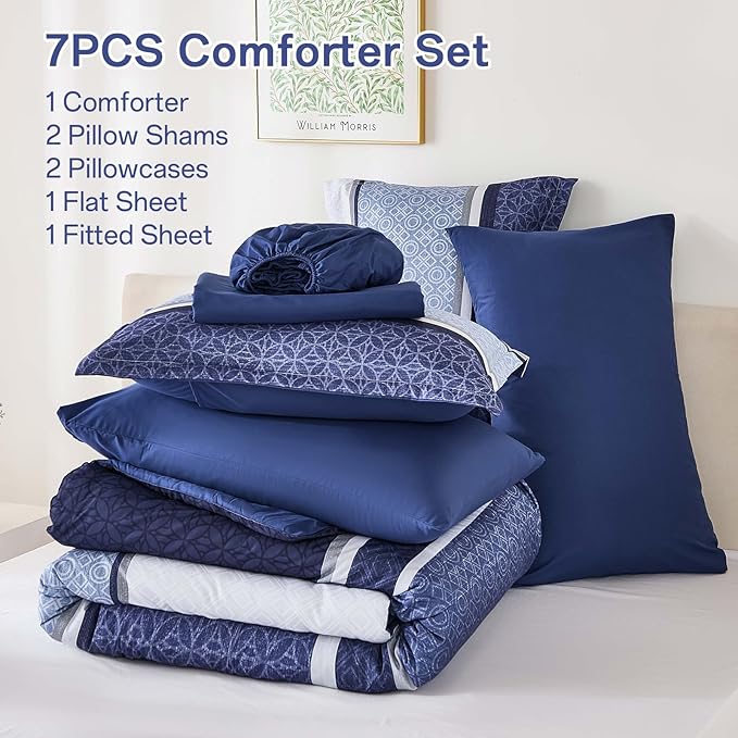 WONGS BEDDING Comforter Set King Size 7 Pieces, Patchwork Soft Lightweight - Image 7
