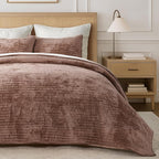 EVERGRACE Velvet Quilt Set King Size, Luxurious Soft Striped Channel Bedding Set - Image 2