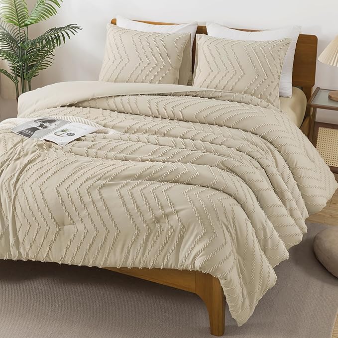 Andency Light Khaki Comforter Set King Size, Boho Soft Warm Tufted Bedding - Image 5