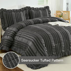 WONGS BEDDING Queen Comforter Set, Dark Grey Boho Comforter Set Queen, Shabby - Image 2