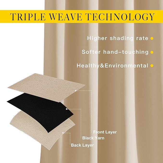 NICETOWN Biscotti Beige Blackout Curtains 84 inches Long - Image 3