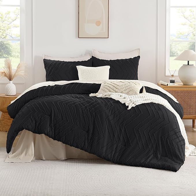 Andency Black California King Comforter Set, Boho Cal King Soft Warm Tufted - Image 2