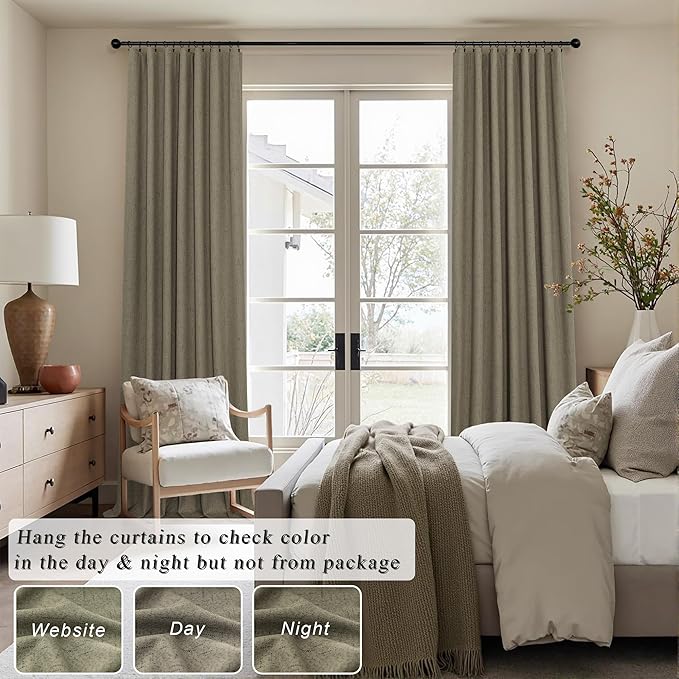 Dark Taupe Neutral Blackout Curtains 96 Inch Long 2 Panel Insulated Sliding - Image 2