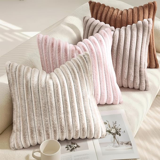 decorUhome Summer Cozy Faux Fur Throw Pillow Covers 12x20 Set of 2 Decorative - Image 4