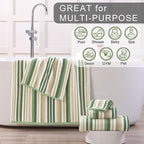 Sage Green Striped Towels Set- 100% Cotton, Quick Dry, Soft & Absorbent - Image 5