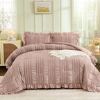 WONGS BEDDING Pink Comforter Set Queen, 3 Pieces Ruffle Farmhouse Shabby Chic - Image 4