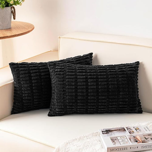 Aegero Pack of 2 Corduroy Decorative Throw Pillow Covers 12x20 Inch Soft by Unknown