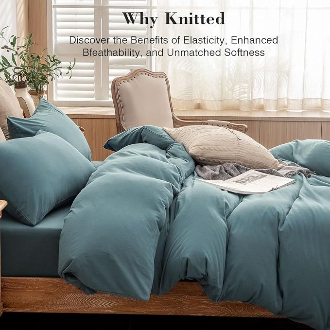 PURE ERA Jersey Knit Duvet Cover Set 100% T-Shirt Cotton Super Soft Comfy 3pc - Image 2