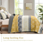 DJY Yellow Boho Quilt Set Queen Size, Striped Floral Yellow and Grey Bedspread - Image 4