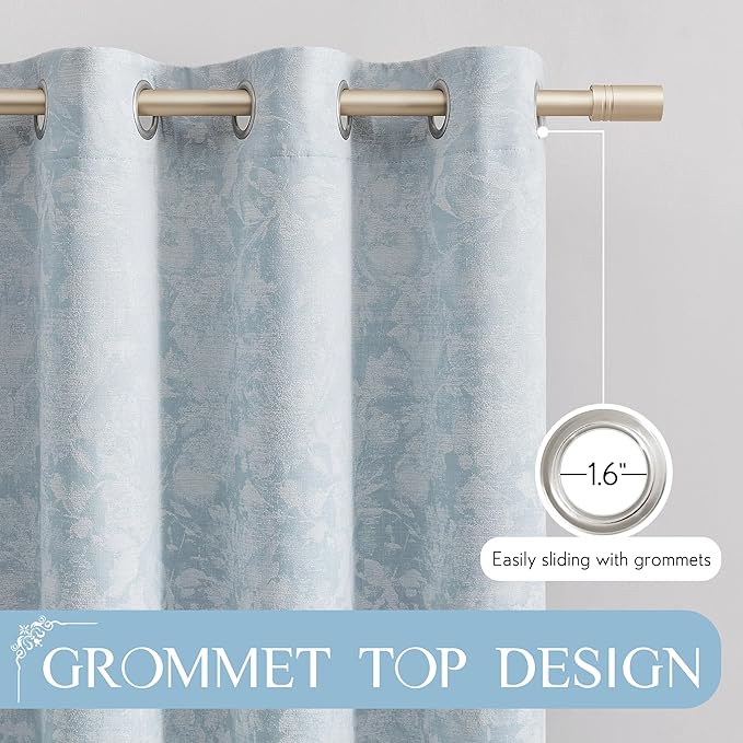 Beauoop Blue Floral Jacquard Blackout Curtains 84 Inches Long - Image 7
