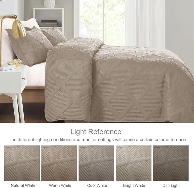 Exclusivo Mezcla Quilt Set Oversized King Size, 3 Pieces Taupe Cal King Quilt - Image 3