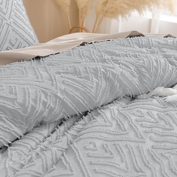 Andency Light Grey California King Comforter Set, 3 Pieces Boho Tufted Cal King - Image 5