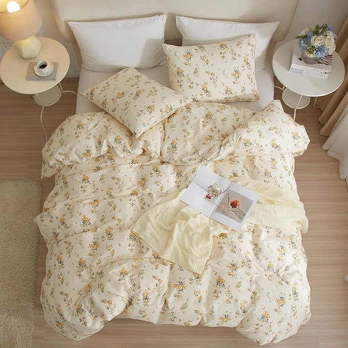 mixinni Aesthetic Floral Duvet Cover Set Twin XL Size, Farmhouse Boho Yellow - Image 4