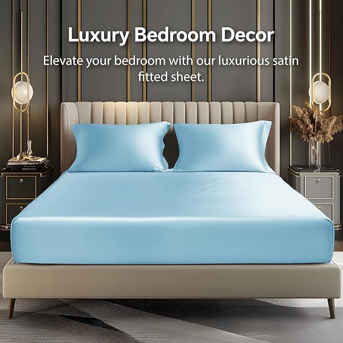 BEDELITE Satin Fitted Sheet and Pillowcases Set, Soft Similar to Silk Bottom - Image 2
