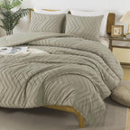 Andency Oatmeal California King Comforter Set, Boho Cal King Soft Warm Tufted - Image 2