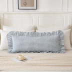 Light Blue/White Ruffled Long Lumbar Gingham Pillow Sham 14x36 inches 1 Piece - Image 2