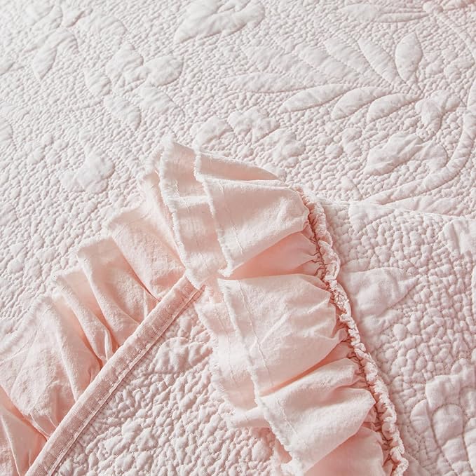 Brandream Light Pink Quilt Set King Size Cotton Shabby Chic Bedding Matelasse - Image 9