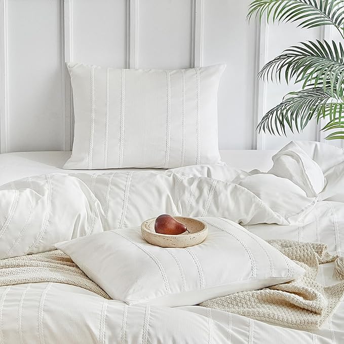 WARMDERN White Striped Weave Duvet Cover Queen, Boho Striped Pattern Printed - Image 4